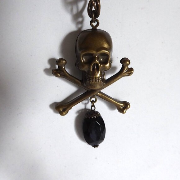 NEW 34” GOTHIC SKULL & CROSSBONES BRASS METAL CHAIN DOUBLE SIDED NECKLACE - Picture 5 of 5